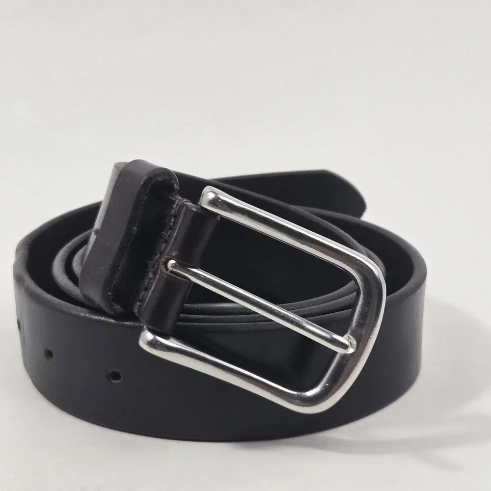 Genuine Leather Belt XL Dark Brown Made in USA Silver Tone Buckle Mens XL